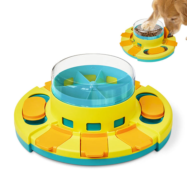 Potaroma Dog Puzzle Toy 2 Levels, Slow Feeder, Dog Food Treat Feeding Toys for IQ Training, Dog Entertainment Toys for All Breeds 4.2 Inch Height Yellow Blue