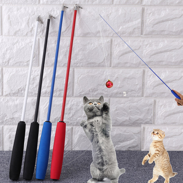 Cat Teaser Wands Three-section Telescopic Fishing Pole Wand Kitten Funny Catcher Teaser Stick Rod Interactive Stick Teaser Toys